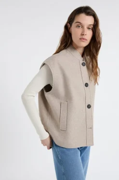 ETAM Abrigos Cortos|Abrigos|Chaqueta sin mangas con lana BEIGE