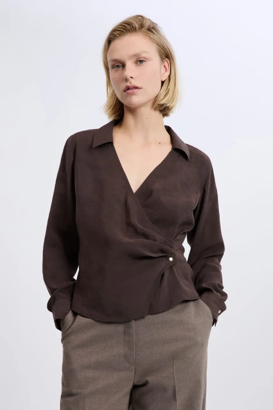 ETAM Camisas Fluidas|Camisas Chic|Chemise cache-cœur MARRON