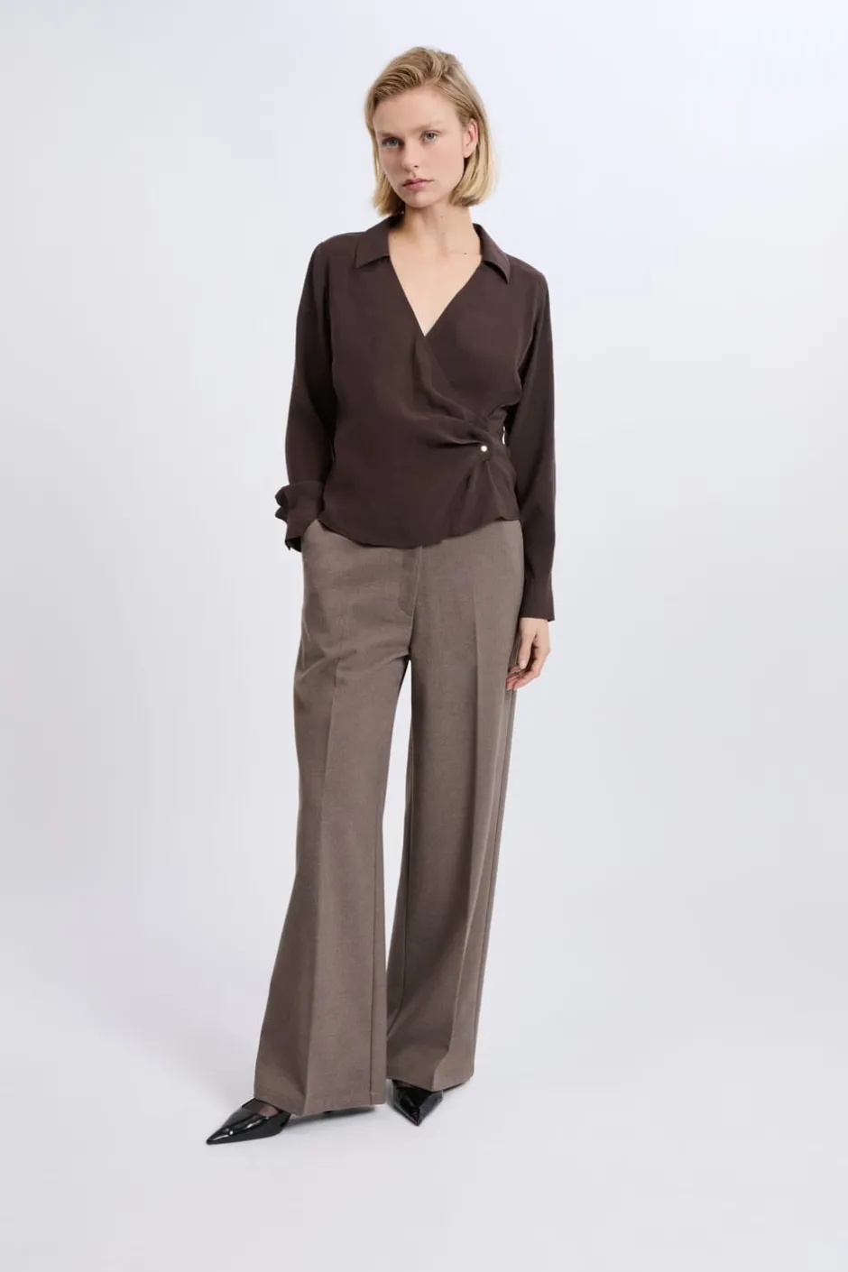 ETAM Camisas Fluidas|Camisas Chic|Chemise cache-cœur MARRON