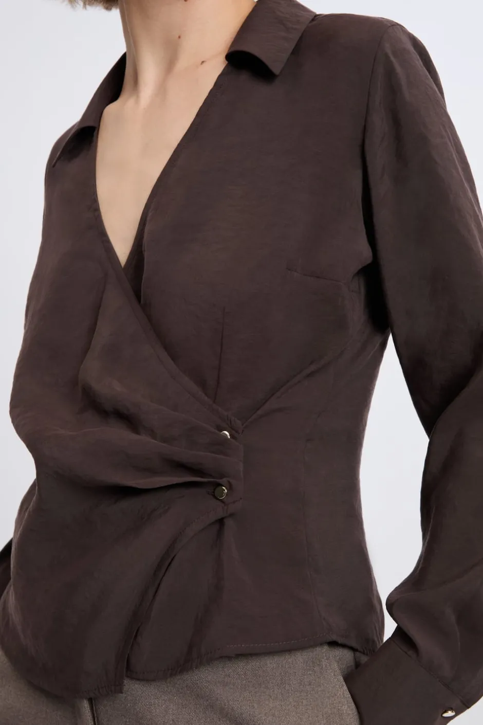 ETAM Camisas Fluidas|Camisas Chic|Chemise cache-cœur MARRON