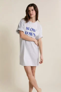 ETAM Los Pijamas Más Responsables|Camisones Con Manga|Chemise de nuit en coton GRIS CLAIR
