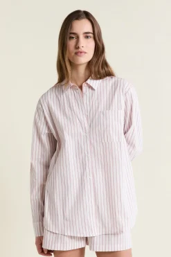 ETAM Los Pijamas Más Responsables|Partes De Arriba De Pijama|Chemise de pyjama à rayures avec coton ROSE