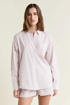 ETAM Los Pijamas Más Responsables|Partes De Arriba De Pijama|Chemise de pyjama à rayures avec coton ROSE