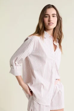 ETAM Los Pijamas Más Responsables|Partes De Arriba De Pijama|Chemise de pyjama à rayures avec coton ROSE