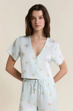 ETAM Los Pijamas Más Responsables|Partes De Arriba De Pijama|Chemise de pyjama courte satinée IMP BLEU VERT