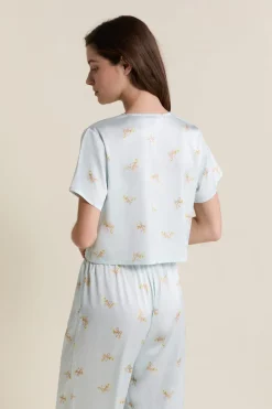 ETAM Los Pijamas Más Responsables|Partes De Arriba De Pijama|Chemise de pyjama courte satinée IMP BLEU VERT