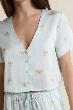 ETAM Los Pijamas Más Responsables|Partes De Arriba De Pijama|Chemise de pyjama courte satinée IMP BLEU VERT