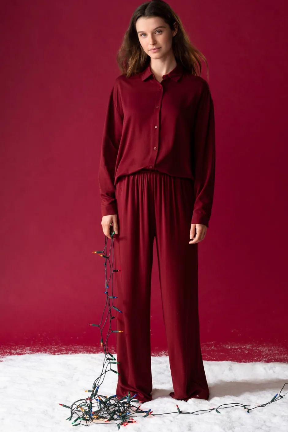 ETAM Los Pijamas Más Responsables|Partes De Arriba De Pijama|Chemise de pyjama manches longues BORDEAUX GRENAT