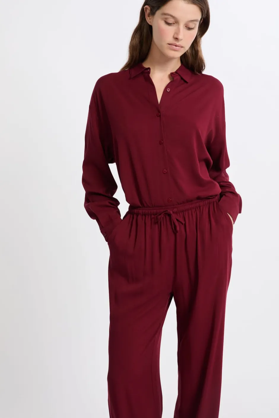 ETAM Los Pijamas Más Responsables|Partes De Arriba De Pijama|Chemise de pyjama manches longues BORDEAUX GRENAT