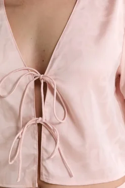 ETAM Partes De Arriba De Pijama|Chemise de pyjama satinée avec noeuds IMP FOND ROSE