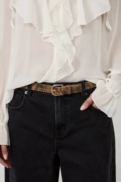 ETAM Cinturones|Cinturón de cuero estampado BEIGE
