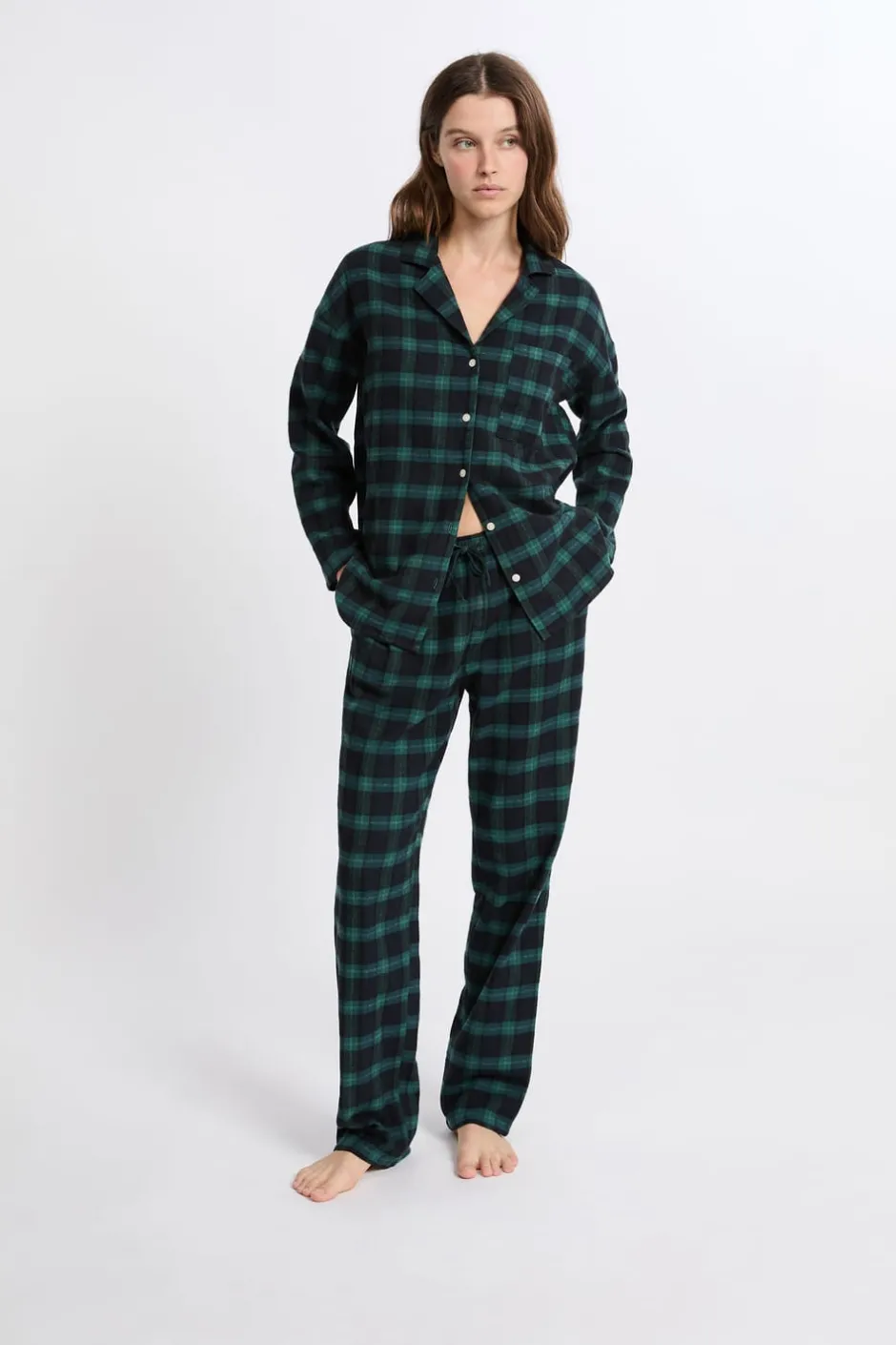 ETAM Los Pijamas Más Responsables|Pijamas 2 Y 3 Piezas|Conjunto de pijama de 2 piezas a cuadros de algodón MARINO