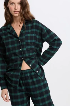 ETAM Los Pijamas Más Responsables|Pijamas 2 Y 3 Piezas|Conjunto de pijama de 2 piezas a cuadros de algodón MARINO