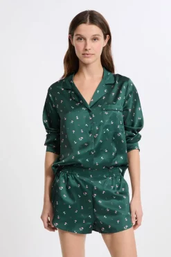 ETAM Los Pijamas Más Responsables|Pijamas 2 Y 3 Piezas|Conjunto de pijama de 2 piezas con estampado efecto satén IMP FOND VERT