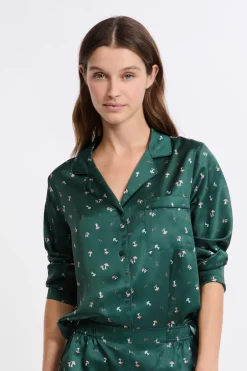 ETAM Los Pijamas Más Responsables|Pijamas 2 Y 3 Piezas|Conjunto de pijama de 2 piezas con estampado efecto satén IMP FOND VERT