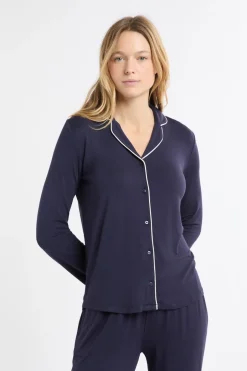 ETAM Los Pijamas Más Responsables|Pijamas Esenciales|Conjunto de pijama de 2 piezas de manga larga marino