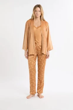 ETAM Pijamas 2 Y 3 Piezas|Conjunto de pijama de 3 piezas de satén con estampado floral IMP FD MARR&Oacute;N