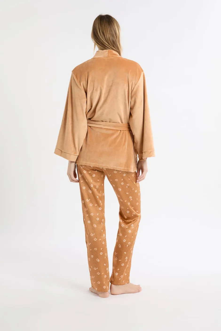 ETAM Pijamas 2 Y 3 Piezas|Conjunto de pijama de 3 piezas de satén con estampado floral IMP FD MARRÓN