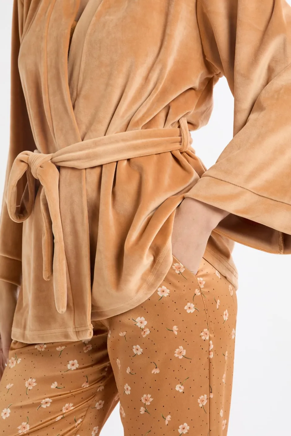 ETAM Pijamas 2 Y 3 Piezas|Conjunto de pijama de 3 piezas de satén con estampado floral IMP FD MARRÓN