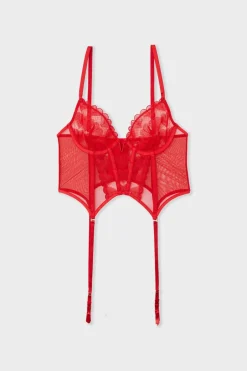 ETAM Sujetadores Talla Grande: Copas D-G|Corpiño con bordado de corazones ROJO