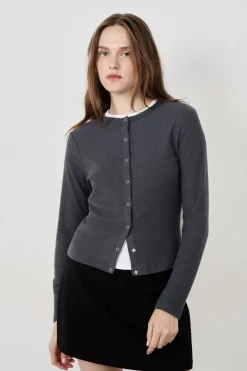 ETAM Básicos|Chaquetas|Cárdigan acanalado de manga larga ANTRACITA