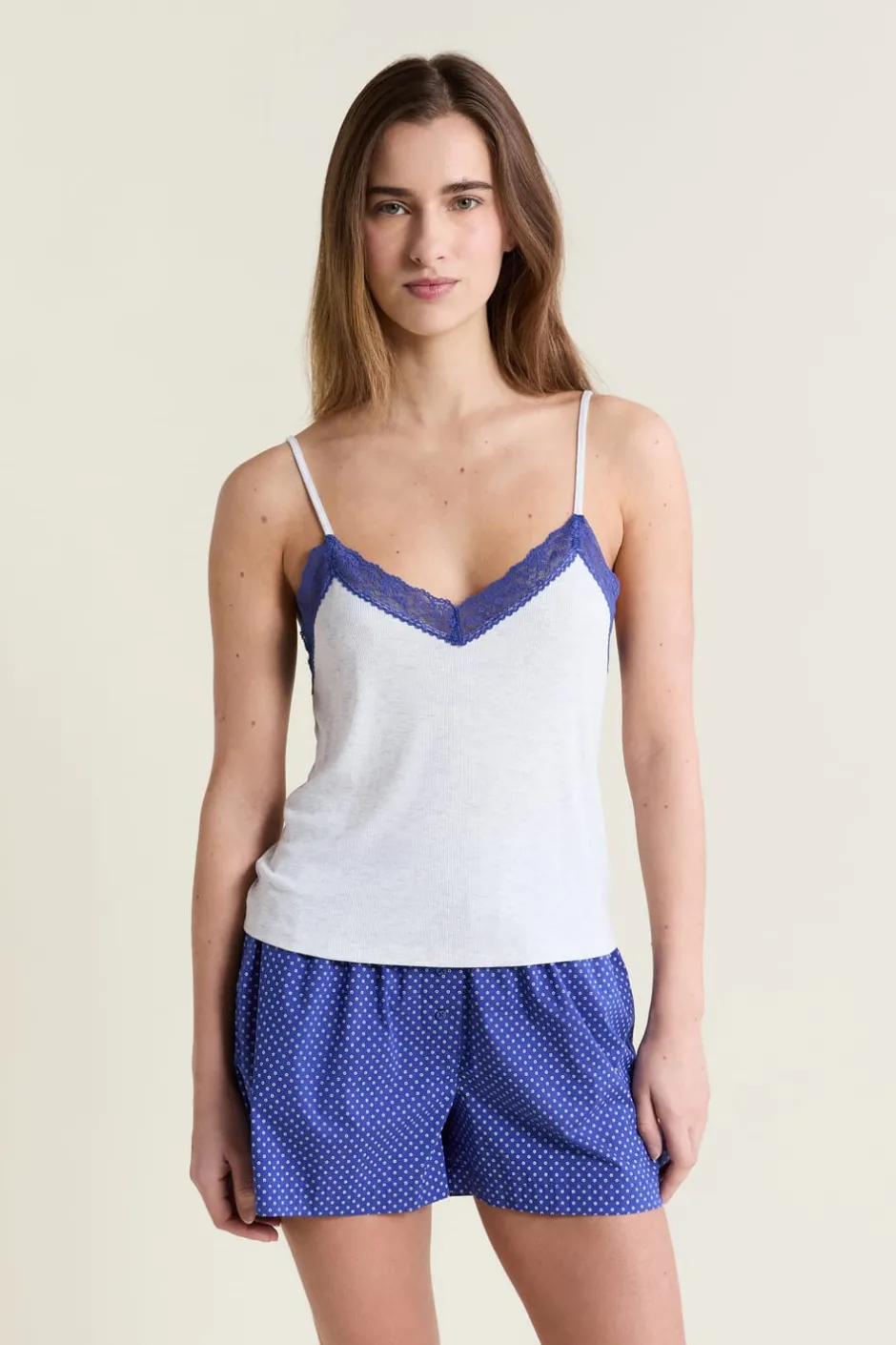 ETAM Los Pijamas Más Responsables|Partes De Arriba De Pijama|Débardeur bicolore avec détails dentelle GRIS CLAIR