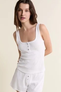 ETAM Los Pijamas Más Responsables|Pijamas Esenciales|Débardeur de pyjama en coton en pointelle ECRU