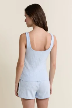 ETAM Los Pijamas Más Responsables|Pijamas Esenciales|Débardeur de pyjama en coton en pointelle BLEU AZUR