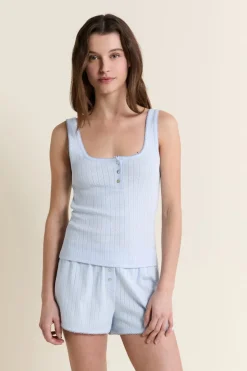 ETAM Los Pijamas Más Responsables|Pijamas Esenciales|Débardeur de pyjama en coton en pointelle BLEU AZUR