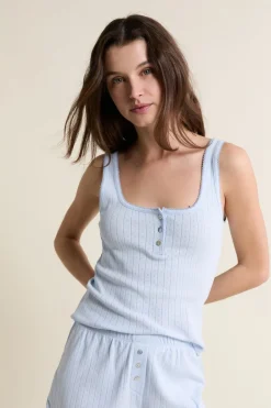 ETAM Los Pijamas Más Responsables|Pijamas Esenciales|Débardeur de pyjama en coton en pointelle BLEU AZUR