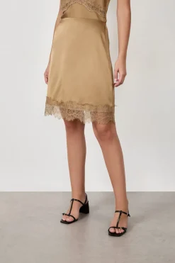 ETAM Faldas|Faldas Midi|Falda con encaje KAKI