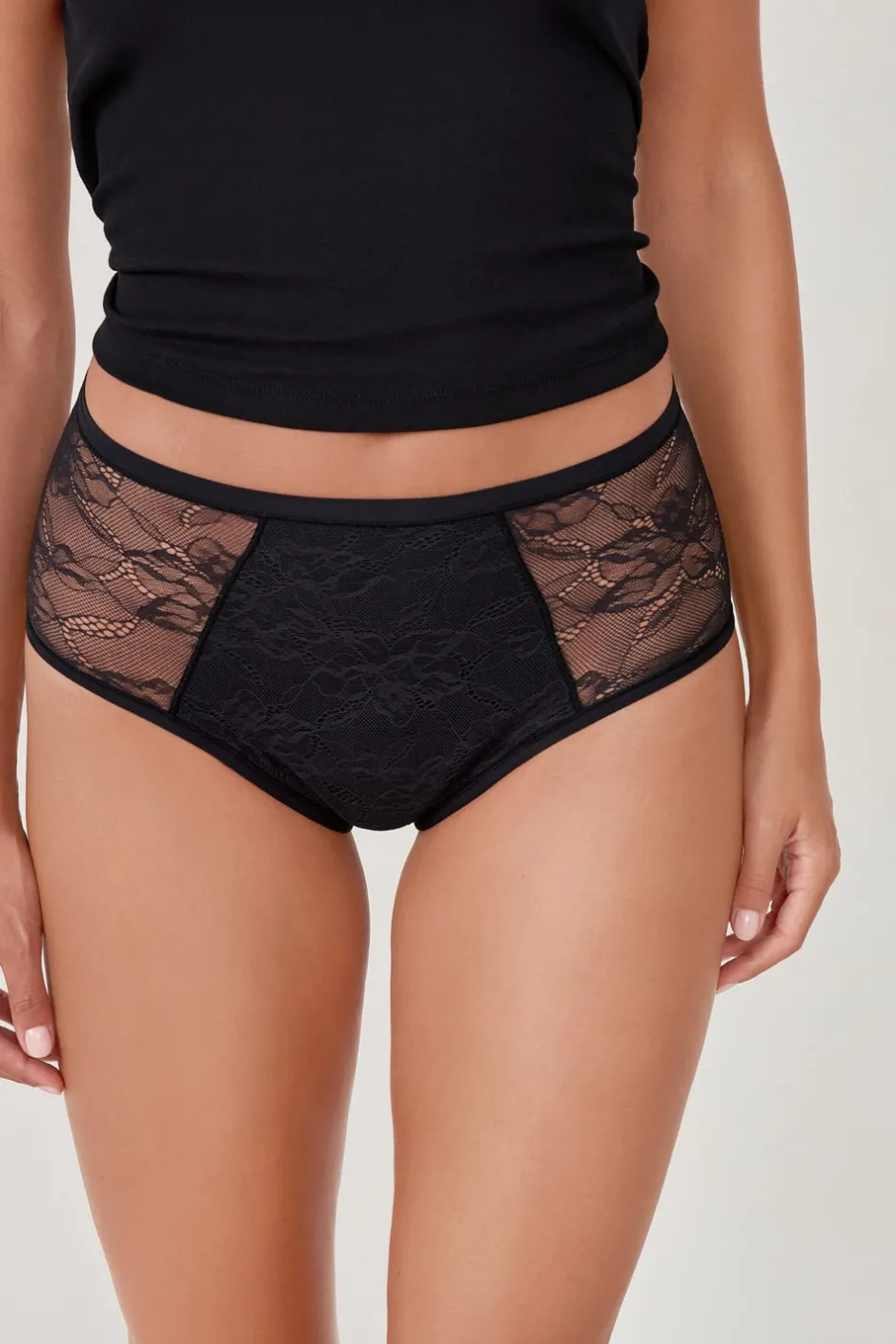 ETAM Braguitas Encaje|Braguita|Flujo abundante - braguitas menstruales de talle alto NEGRO