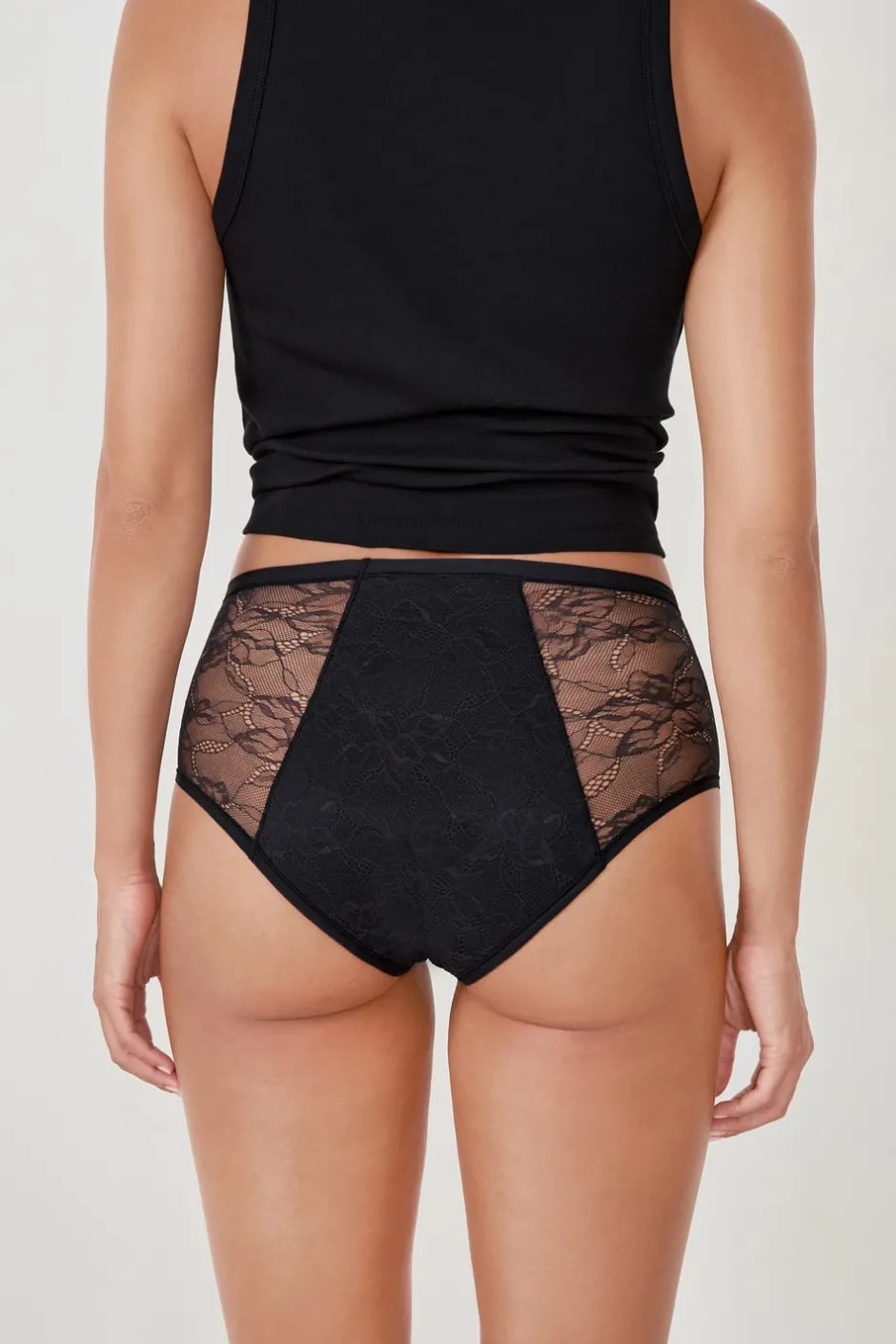 ETAM Braguitas Encaje|Braguita|Flujo abundante - braguitas menstruales de talle alto NEGRO
