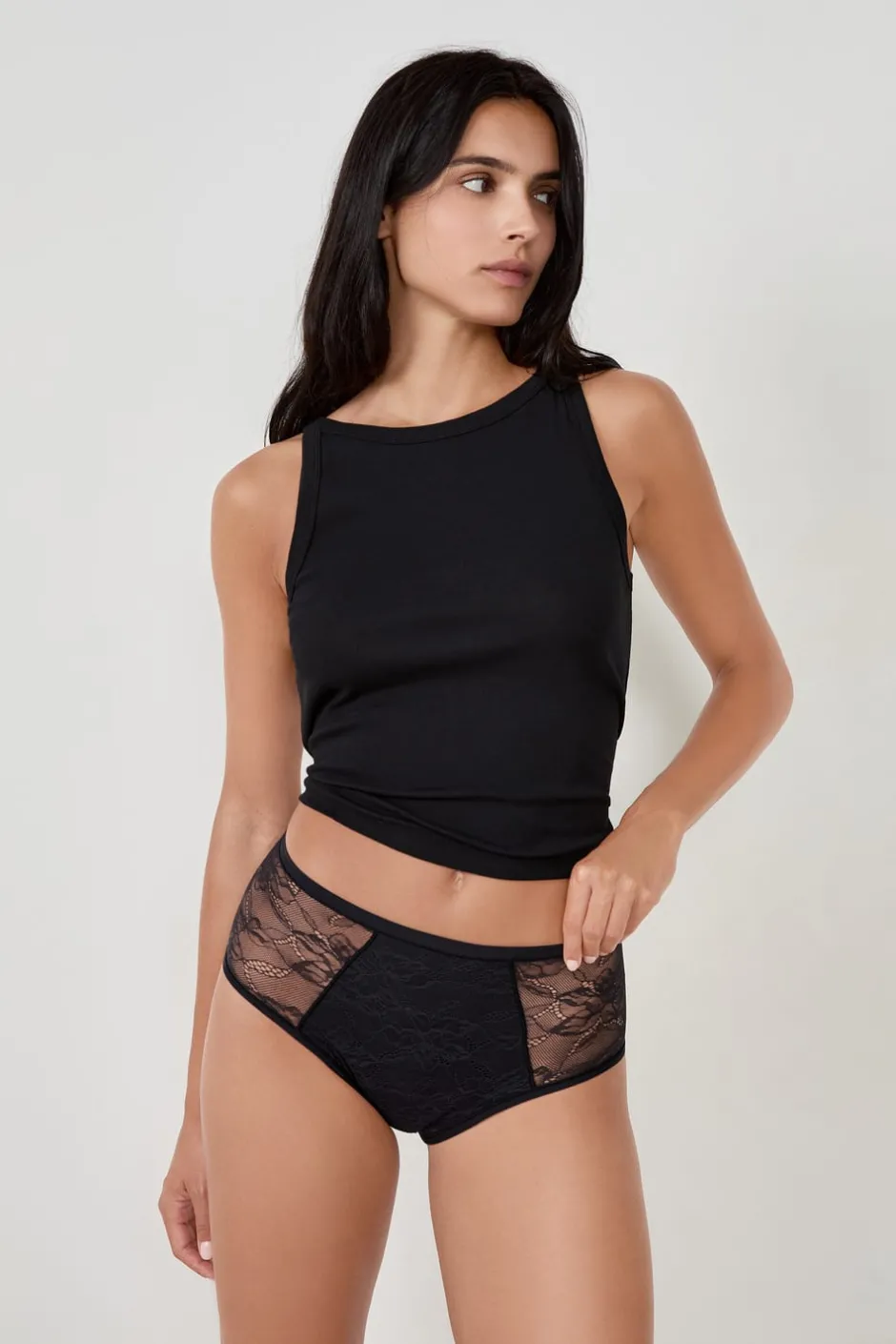 ETAM Braguitas Encaje|Braguita|Flujo abundante - braguitas menstruales de talle alto NEGRO