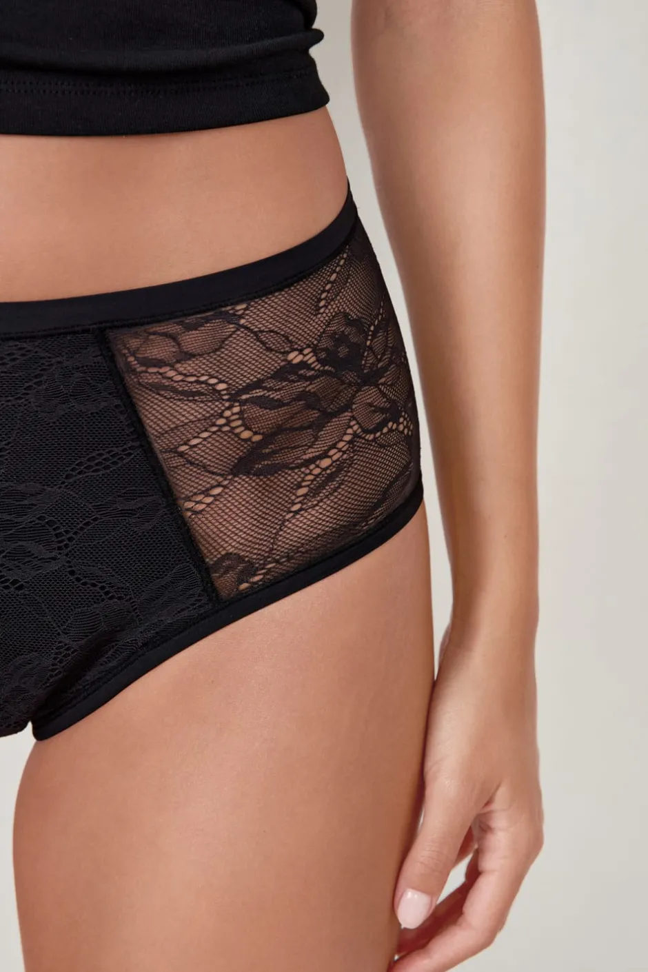 ETAM Braguitas Encaje|Braguita|Flujo abundante - braguitas menstruales de talle alto NEGRO