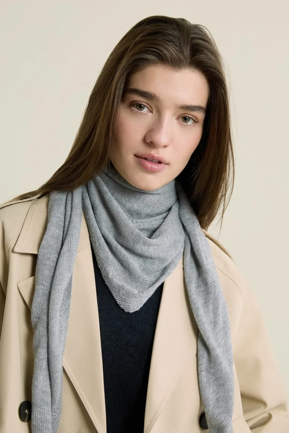 ETAM Bufandas Y Pañuelos|Foulard triangle en maille GRIS CLAIR