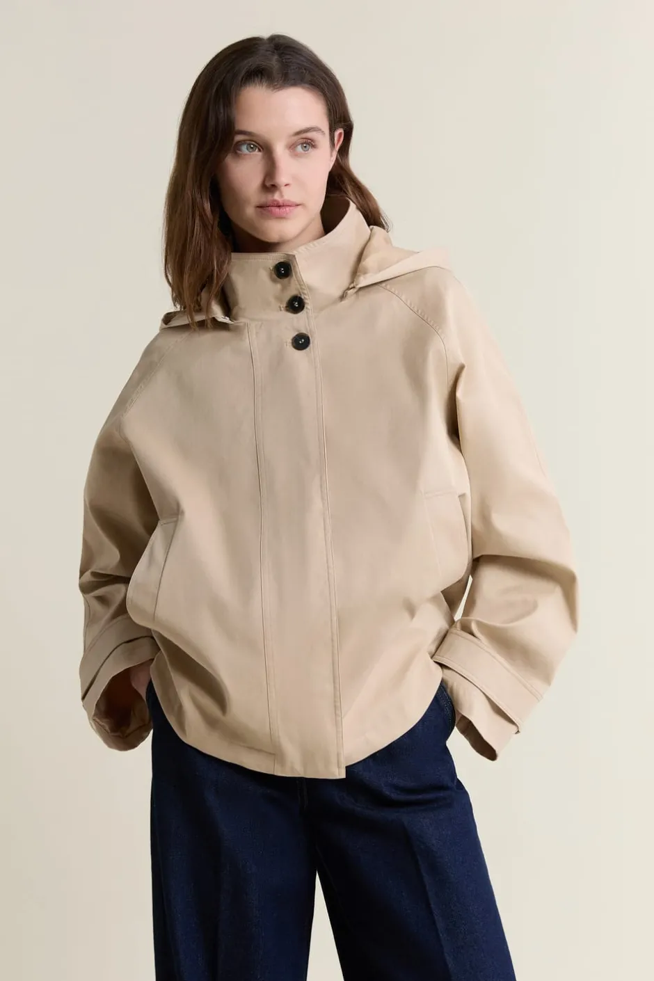 ETAM Abrigos Cortos|Abrigos|Gabardina con capucha y algodón BEIGE