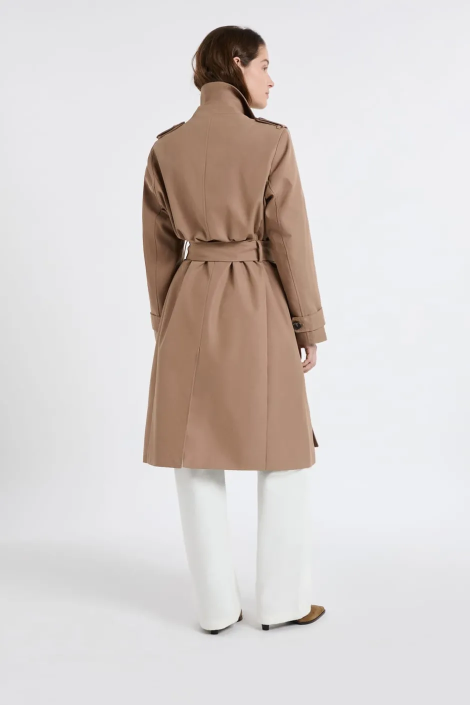 ETAM Abrigos Largos|Gabardinas|Gabardina larga con cinturón y algodón Topo