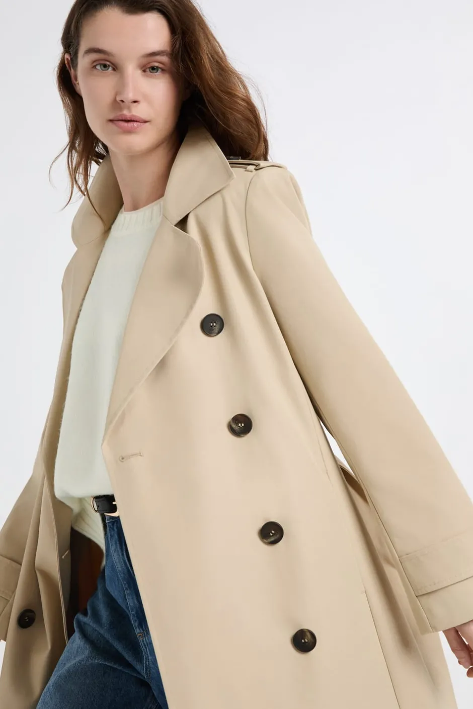 ETAM Abrigos Largos|Gabardinas|Gabardina larga con cinturón y algodón BEIGE