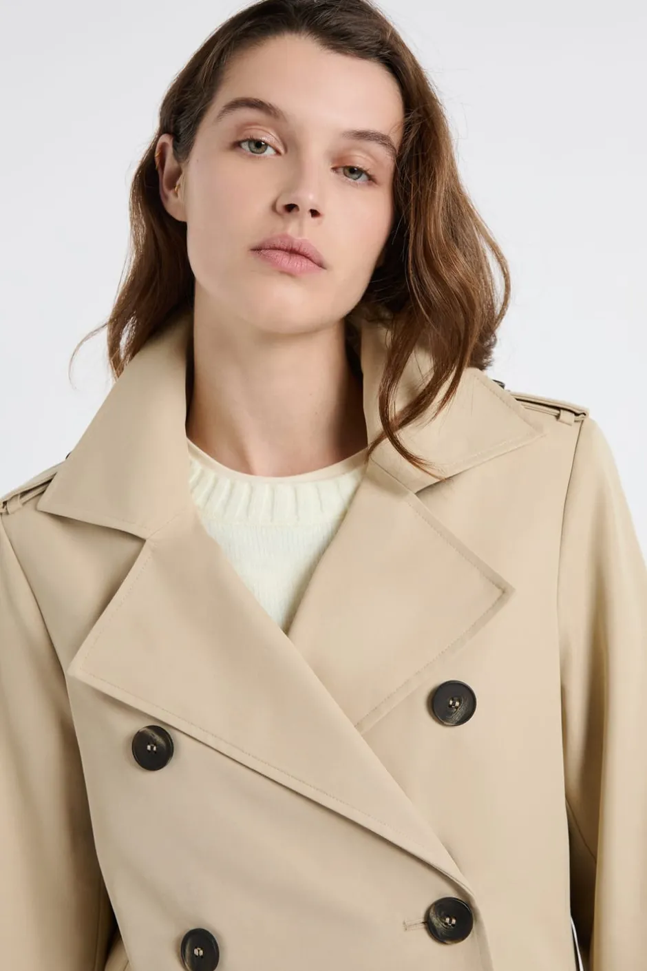 ETAM Abrigos Largos|Gabardinas|Gabardina larga con cinturón y algodón BEIGE