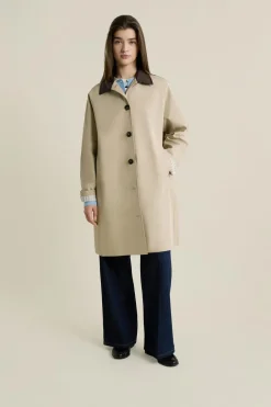 ETAM Abrigos Largos|Gabardinas|Gabardina larga con cuello de algodón en contraste BEIGE