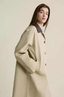 ETAM Abrigos Largos|Gabardinas|Gabardina larga con cuello de algodón en contraste BEIGE