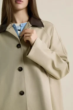 ETAM Abrigos Largos|Gabardinas|Gabardina larga con cuello de algodón en contraste BEIGE