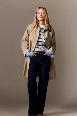ETAM Abrigos Largos|Gabardinas|Gabardina larga con cuello de algodón en contraste BEIGE