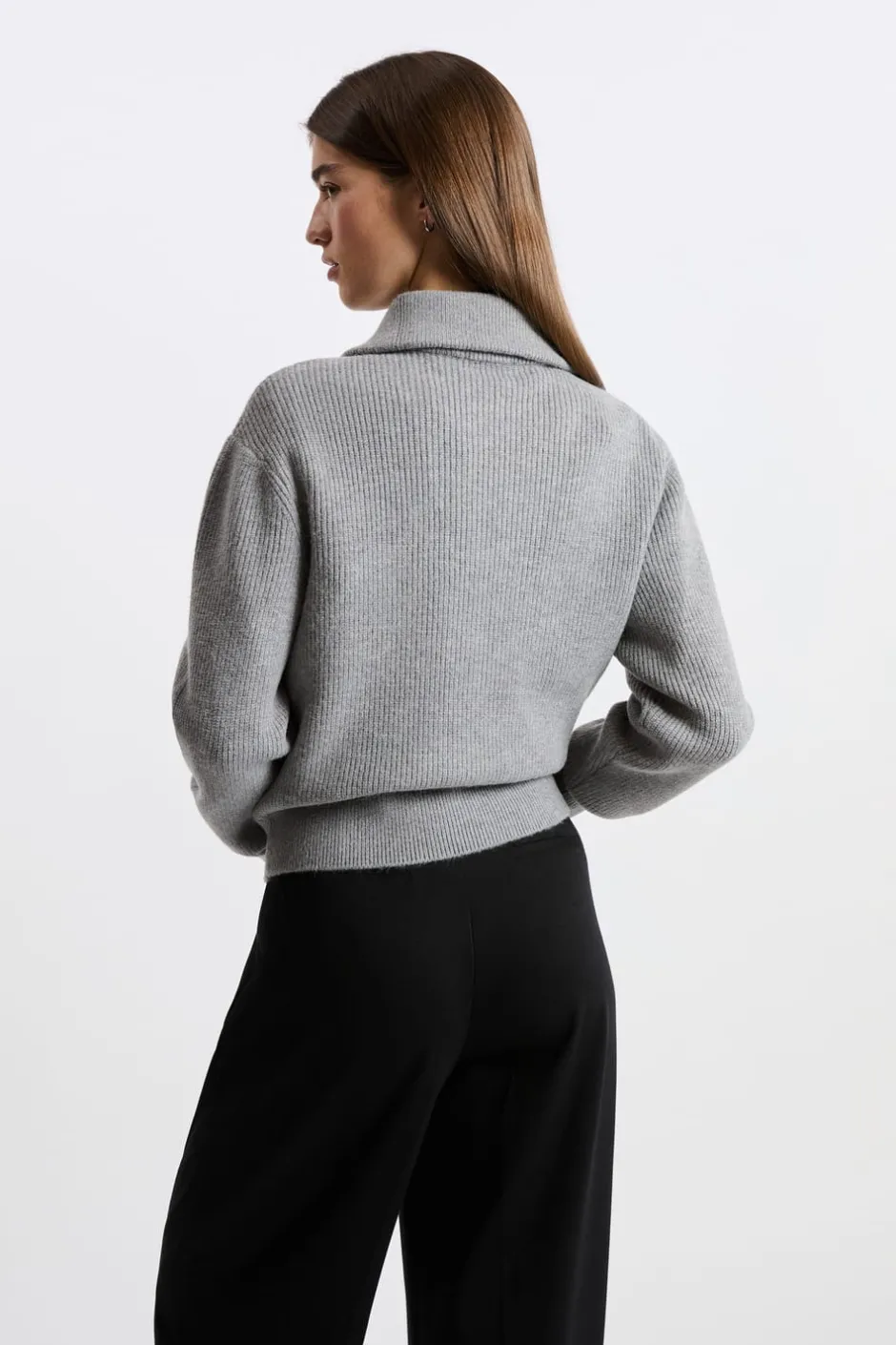 ETAM Básicos|Cuello Cremallera|Jersey con cuello camisero y cremallera GRIS