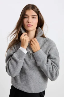 ETAM Básicos|Cuello Cremallera|Jersey con cuello camisero y cremallera GRIS