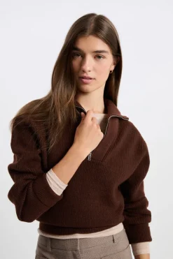ETAM Básicos|Jerséis|Jersey con cuello campero CHOCOLATE