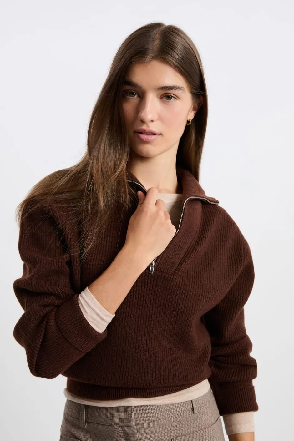 ETAM Básicos|Jerséis|Jersey con cuello campero CHOCOLATE