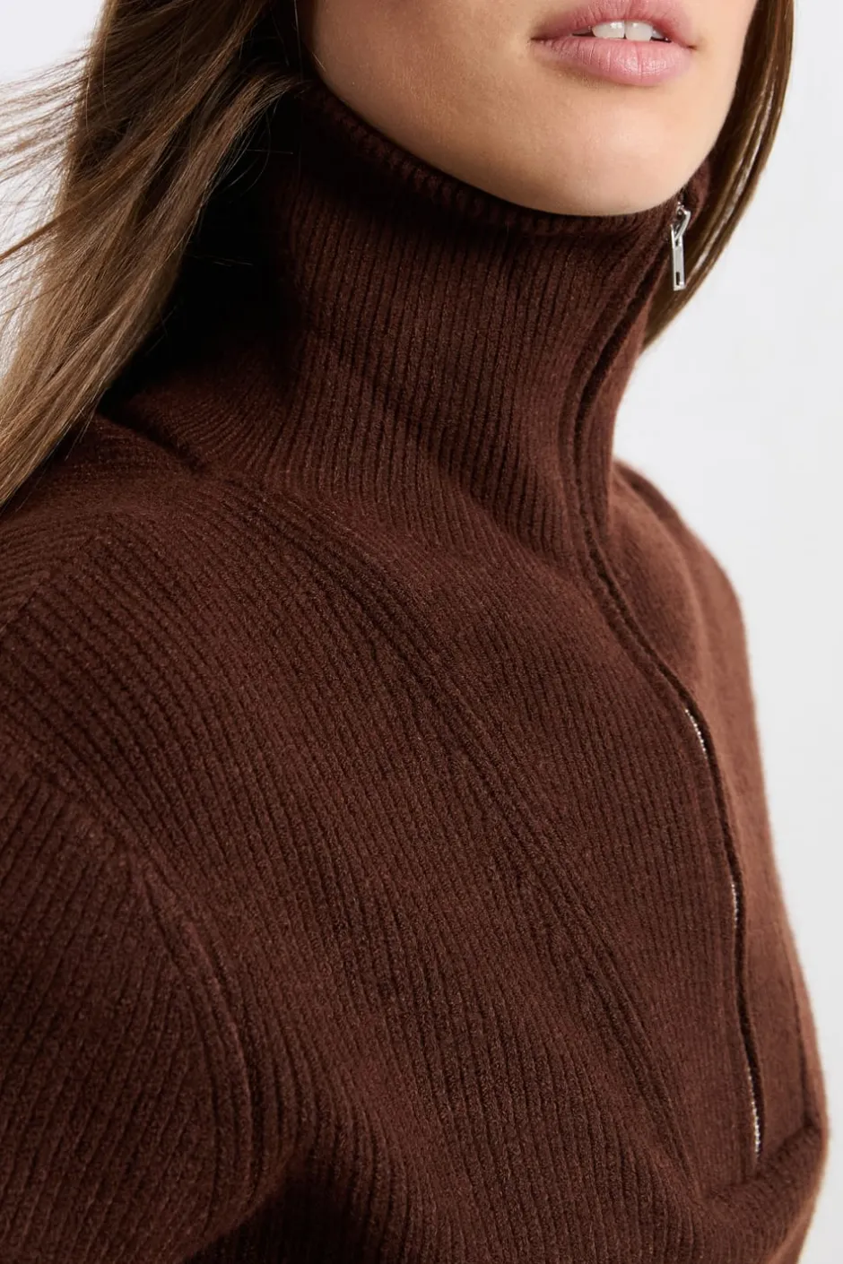ETAM Básicos|Jerséis|Jersey con cuello campero CHOCOLATE