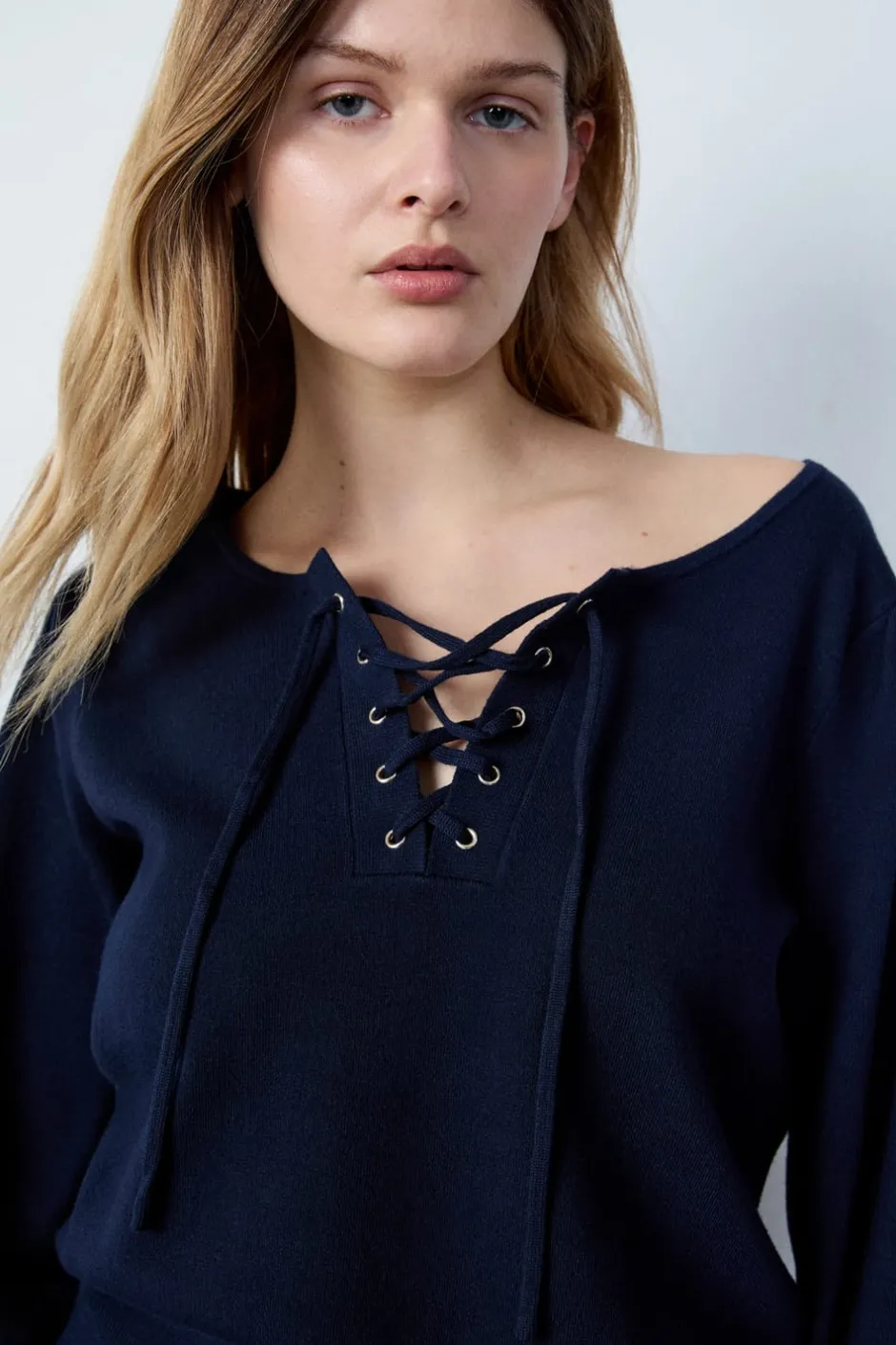 ETAM Cuello Redondo|Jerséis|Jersey con cuello de cordones AZUL MARINO